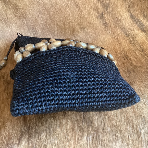 Emanuel Geraldo Black Crochet Wood Bead Boho Handbag - Picture 5 of 8